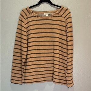 Coldwater Creek Striped Knit Sweater Tan Brown Long Sleeve Women’s Size 14